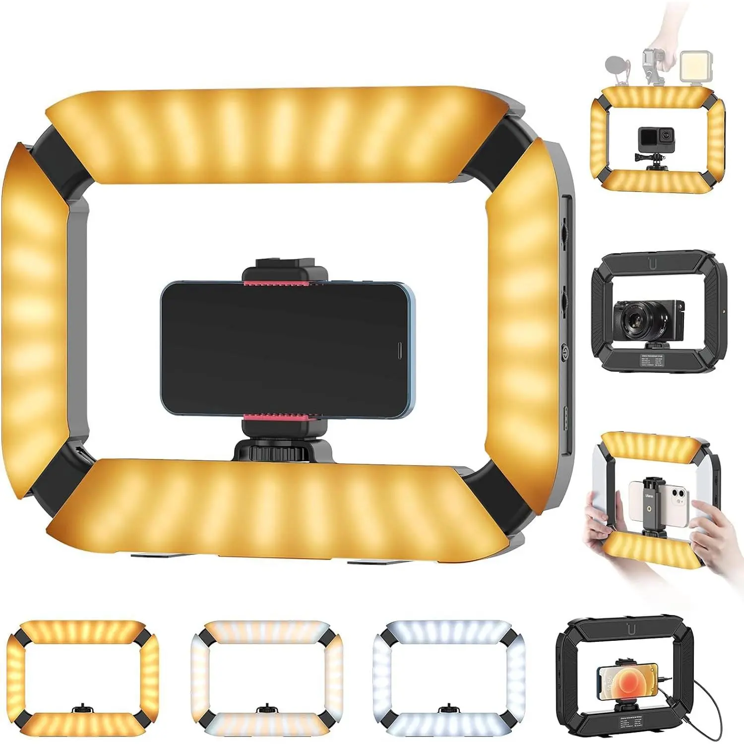 U200 Handheld LED Ring Light & Mobile Phone Video Stabilizer - Adjustable Multi-Devices Selfie Accessory, 8000mAh Capacity, Synthetic Build for Camera, Action Camera, YouTube Vlogging, Accessories