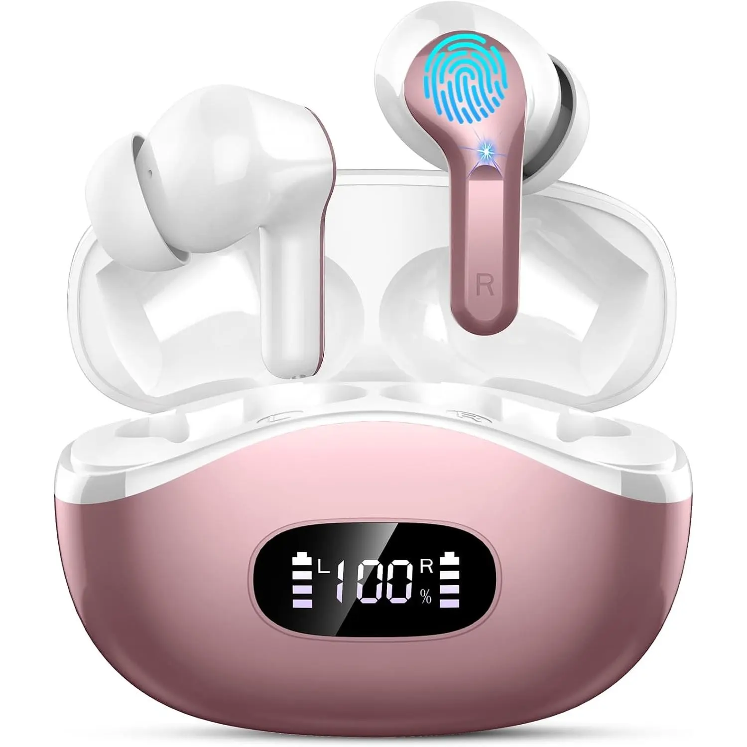 Wireless Earbuds Bluetooth Headphones, 48Hrs Playtime, Hi-Fi Stereo Deep Bass, ENC Noise Cancelling Mic, Clear Calls, IPX7 Waterproof, Sport in-Ear Earphones for Phone Laptop Pad, Rose GoldGift