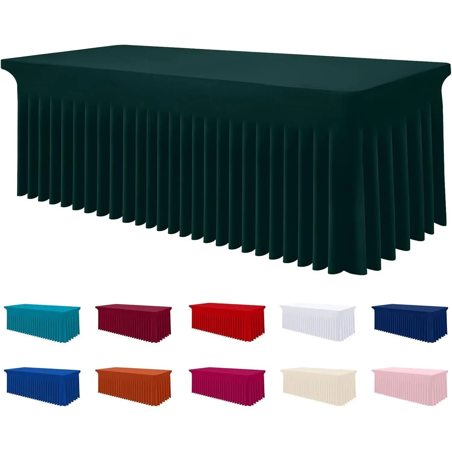 Spandex Tablecloth, Elastic Fitted Stretch Tablecloth for 6FT Rectangle Tables, Waterproof Washable Table Cover Skirt for Outdoor, Wedding, Banquet & Parties (Hunter Green, 72Lx30Wx30H Inch)