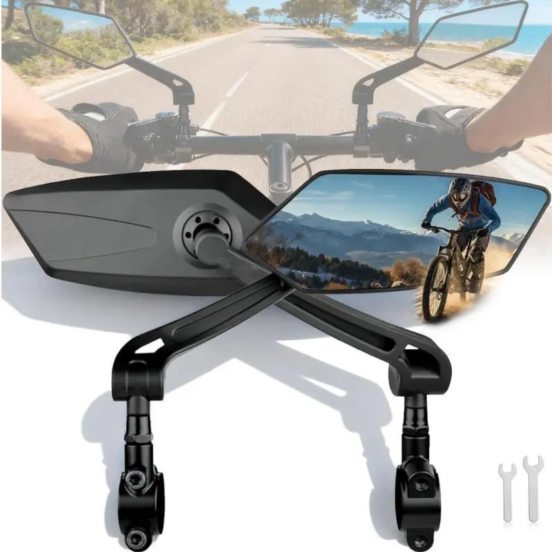 Bike Mirrors 360 Degree Adjustable HD Glass Rearview Mirrors - Universal Fit for E-Bike Scooter and Mountain Bike - Foldable Safety Mirror 1 Pair