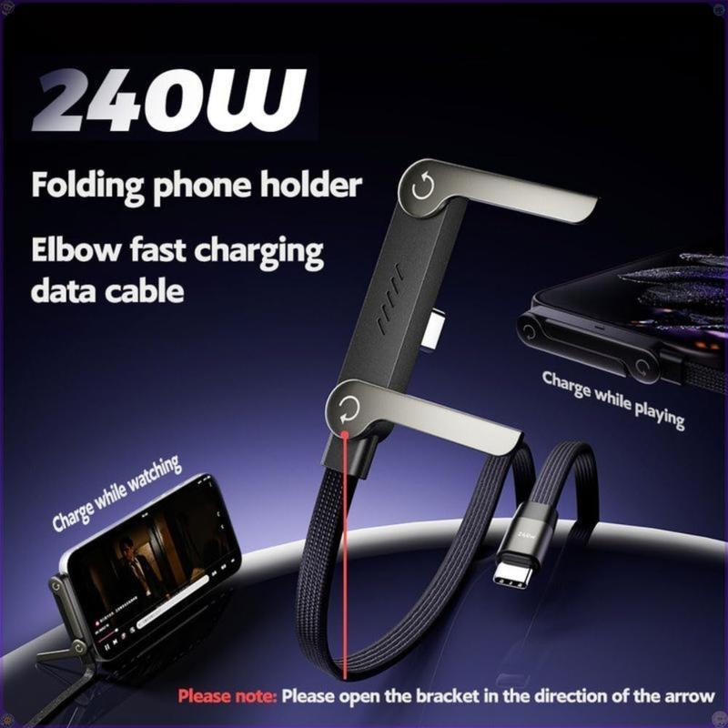 2026 NEW Type-C Charging port Invisible Holder Charger Cable with Stand 240w Super Fast Charging 2-in-1 Cord & Phone Stand for Gaming Office Car Travel Compatible with iPhone Samsung Type-C