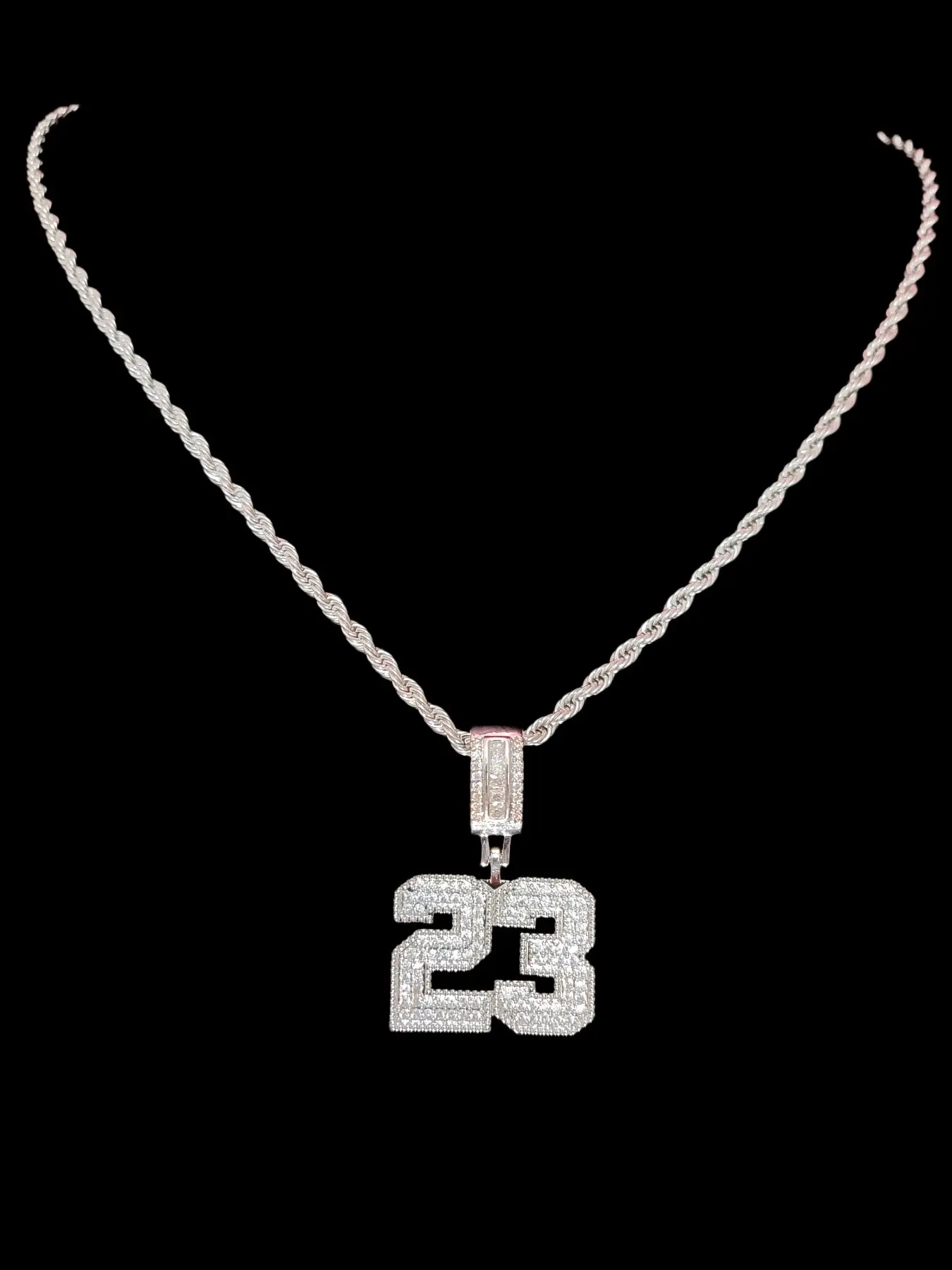 1 Piece Artificial Zircon Number 23 Pendant With Stainless Steel Rope Chain, Women Men Hip Hop Punk Number Pendant Costume Jewelry Gemstone Pendant Necklace Fashion Vintage Jewelry Valentines Gift