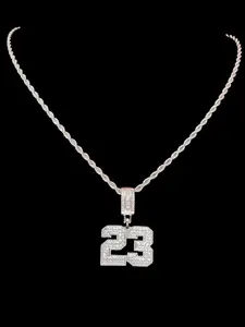 1 Piece Artificial Zircon Number 23 Pendant With Stainless Steel Rope Chain, Women Men Hip Hop Punk Number Pendant Necklace Fashion Vintage Jewelry Valentines Gift