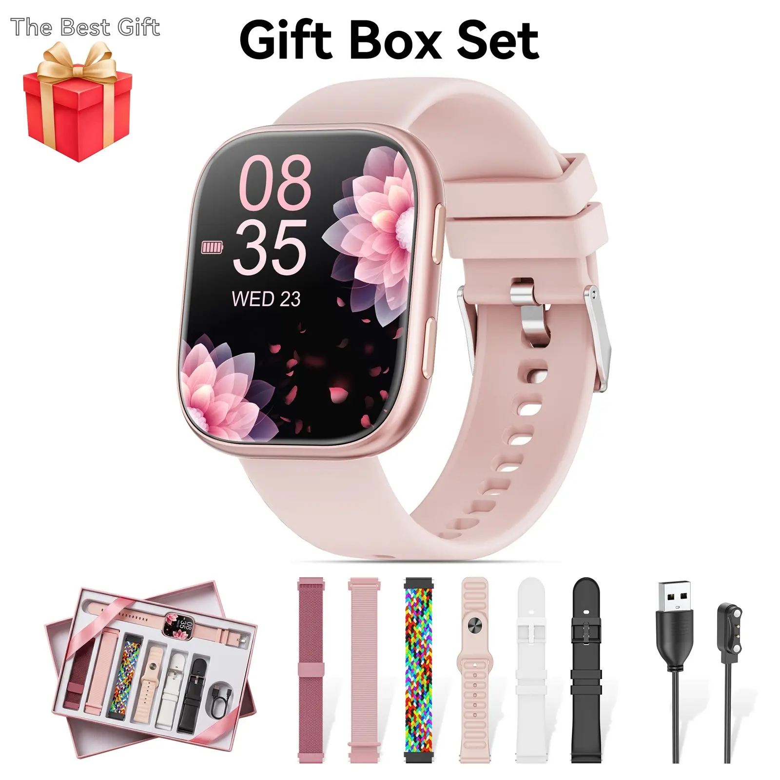 Smartwatch Gift Set with 7 Interchangeable Straps, 1.83-Inch Touchscreen, Bluetooth-compatible Connectivity, iOS & Android Compatible, Waterproof Multifunctional Wearable Digital Smartwatch, Sports Smart Watches