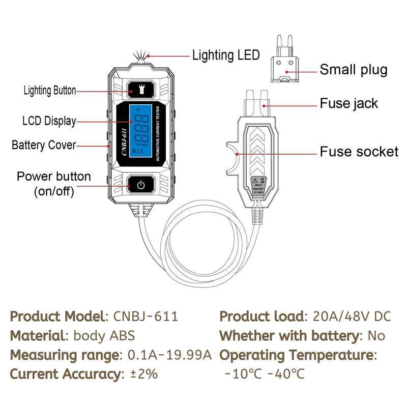 Car Circuit Probe Tester, Automobile Current Tester, Circuit Measure, Fuse Tester Max 48V, Automotive Tester, Fault Test Tool