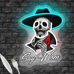 Say When Neon Sign Western Cowboy Doc Holiday Neon Light Lamp USB Powered Adjustable Brightness for Bedroom Game Room Party Decor Tombstoner fans Gift-Father's Day
