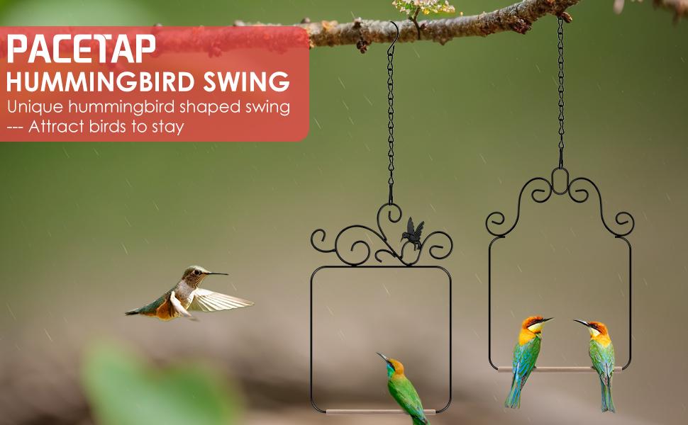 Hummingbird Swings and Perches Metal Frame 2 Pack, Wild Bird Swing Outdoor Bird Perch with Wooden Dowel and 2 Hanging Chain for Hanging Indoor, Outdoor, Trunk, Lawn, Patio, Garden (Black)
