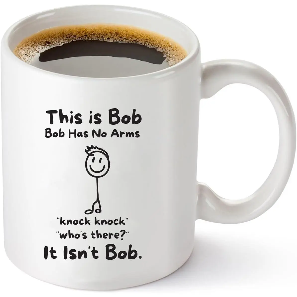 Thick Classic Bob No-Arms Stickman Funny Beverage Mug, Adult Humor Gift for Husband, Office Desk Kitchen Drinkware, Home Kitchen
