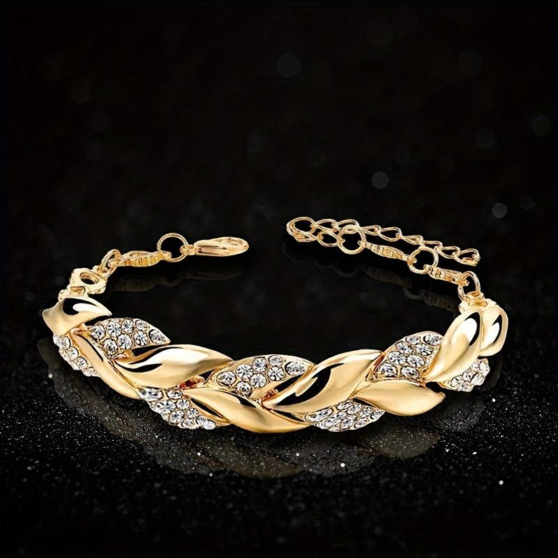 High-Quality Gold-Tone Twist Bracelet with Inlaid Rhinestones, Elegant & Versatile Accessory for Daily, Party, Wedding, and Special Occasions