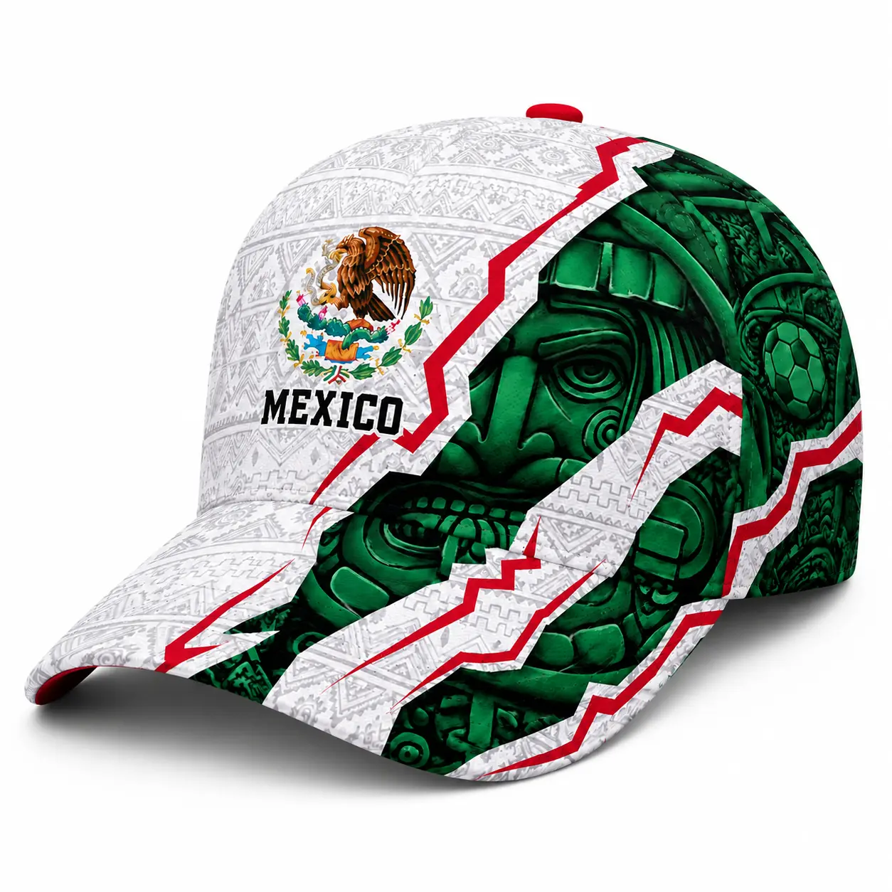 Mexico Soccer Fan Baseball Cap for Men Women, Red Green White Printed Design Hat, Six-Panel Curved Brim Cap with Adjustable Back Closure, Lightweight Polyester Casual Travel Cap for Game Day, Festivals & Daily Wear