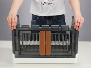 300QT Plastic Storage Bins With Lids, 75Gal Stackable Boxes With Wheels and Doors, Folding Closet Organizers, Cabinet for Closet Home Dorm, 3 Pack Brown