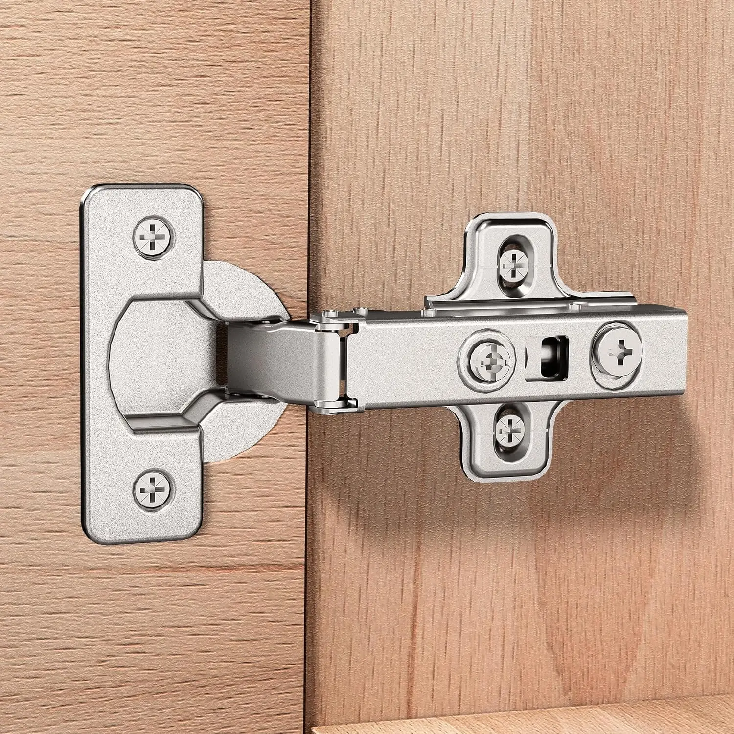 2-Pack Frameless Full Overlay Soft Close Cabinet Hinges, 50%  Install with Clip- Plate,  Adjustment, Durable & Quiet European Concealed Cabinet Door Hinges – Screws Included