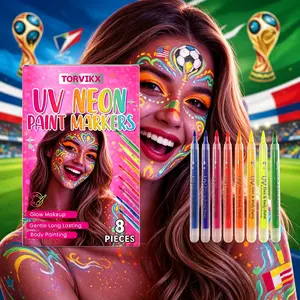 UV Night Glow Face Paint Brush Set, 8-Piece Washable Body Art Kit, Perfect for Parties & Concerts, Fan Face Graffiti Makeup Pens