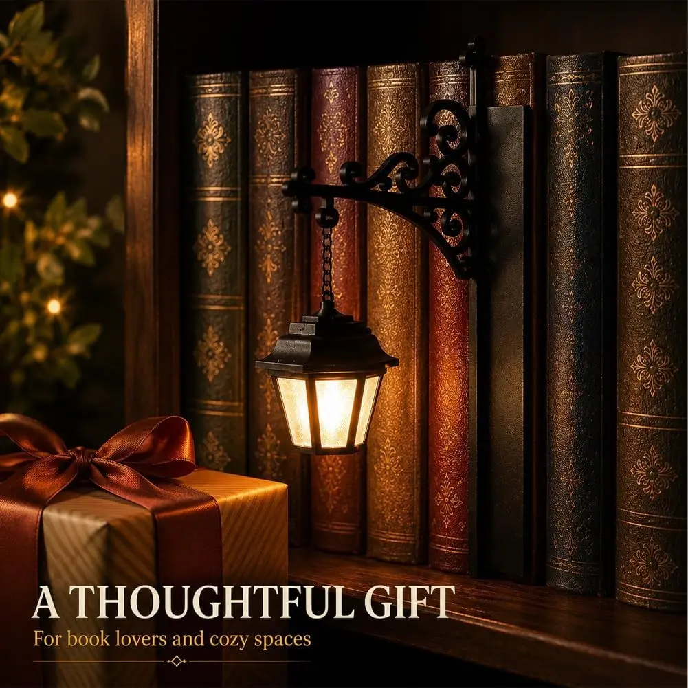Vintage Resin Library Lantern Bookend Lamp, Portable Magic Reading Light, Book Nook Decor, Ideal Gift for Book Lovers & Literature Fans