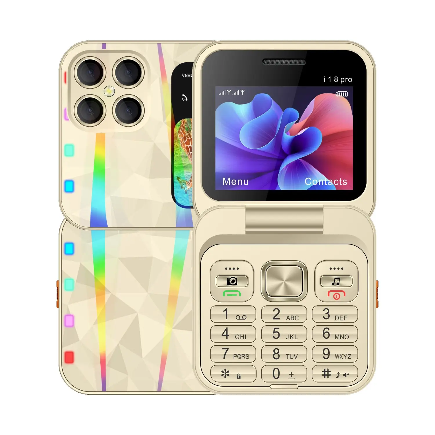 Fuffi Mini Foldable Phone, 2.4-Inch Screen, Dual Sim, Quick Dial, Fm Radio, 1250mah Battery, Supports Facebook & Whatsapp, 2g Network