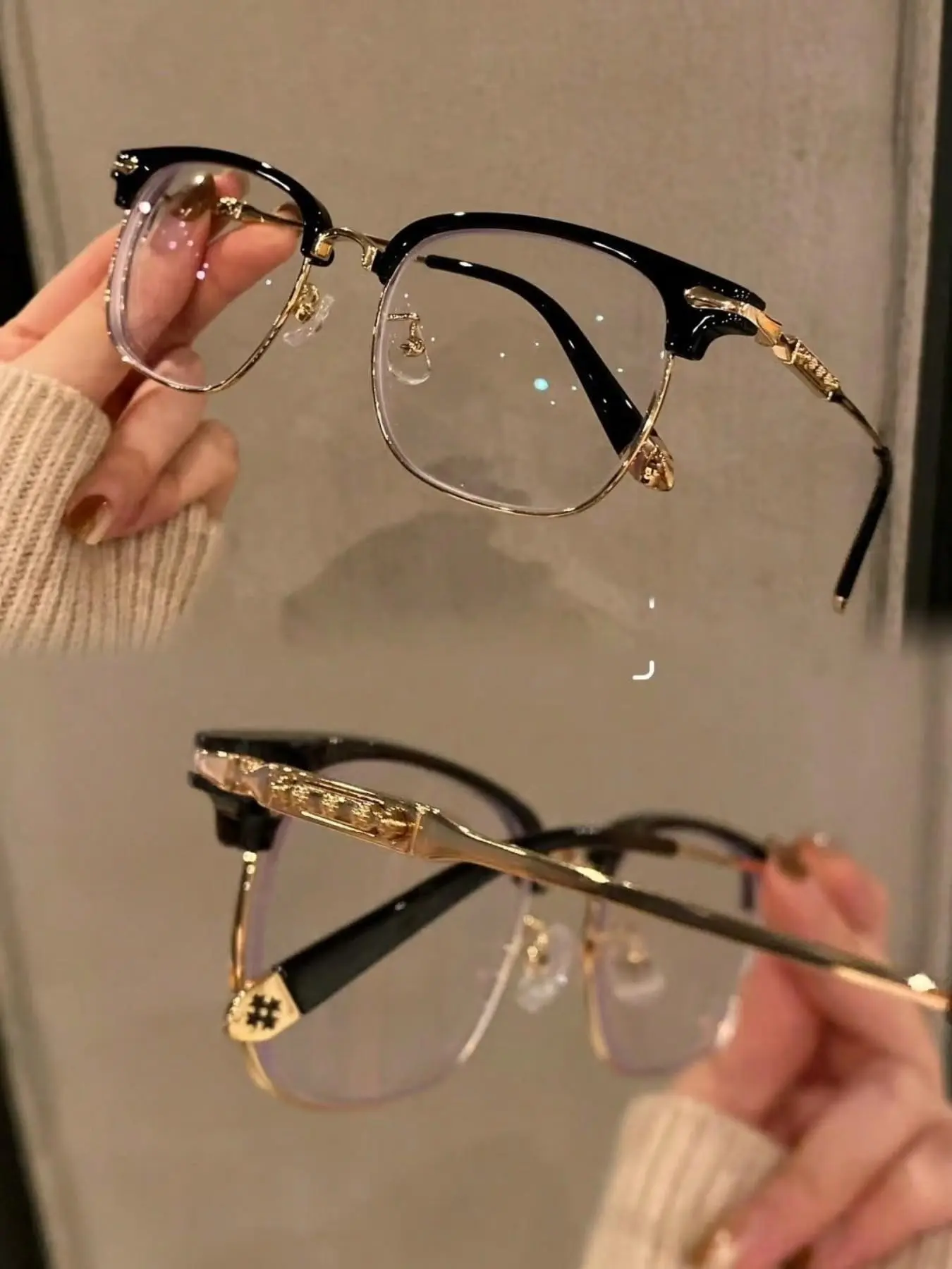 Vintage Meets Modern 5.83inch Retro Half-Frame Glasses, &, Perfect for Ootd, Stylish Eyewear for Everyday Wear