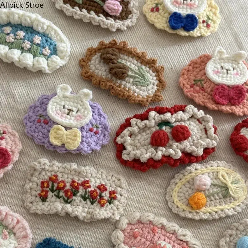 Soft Elastic Crochet Flower Hair Clips Set for Toddlers, Cute Knitted Wool Barrettes, Aesthetic Bag Charm for Daily Wear, Casual, Hair Clip/Hair Pin