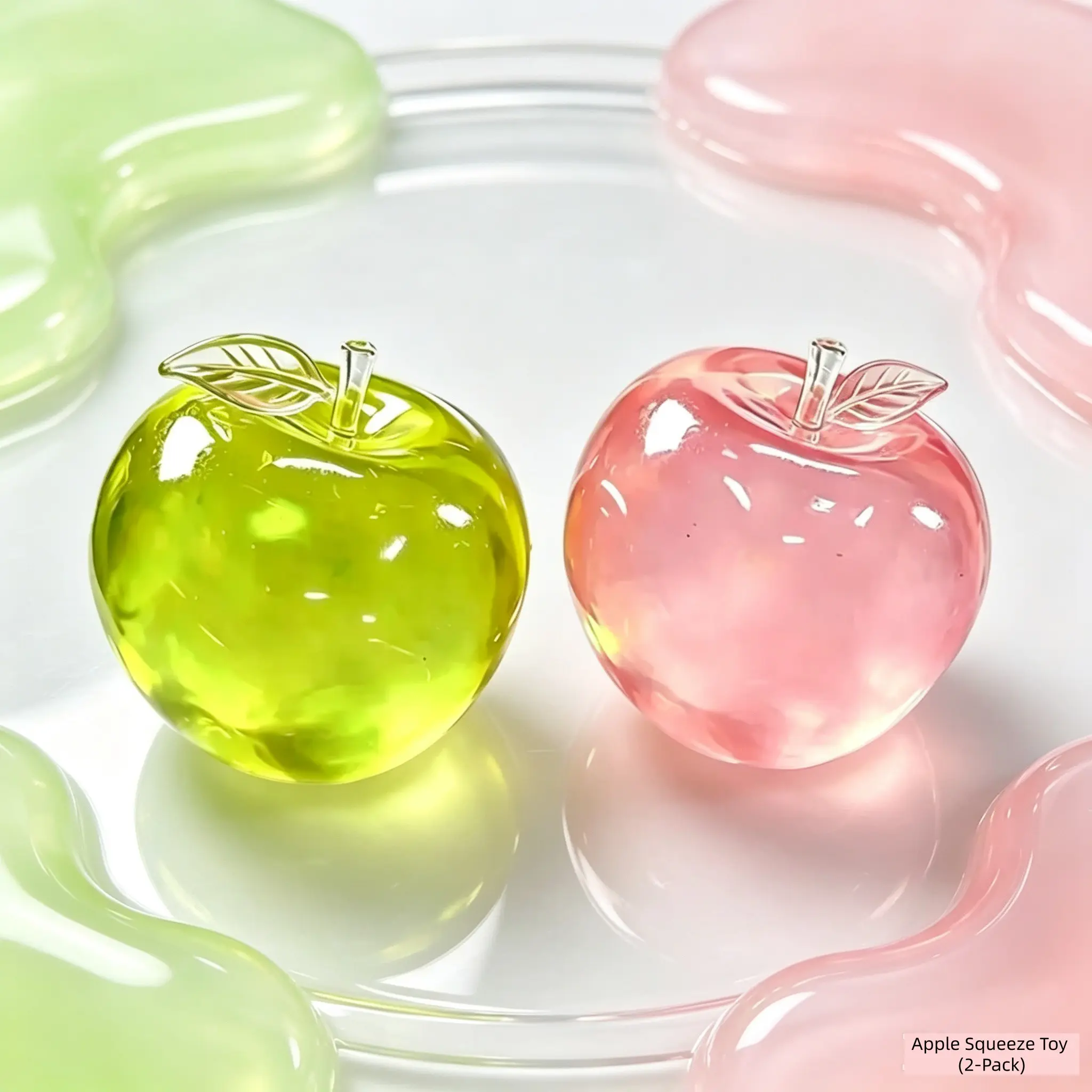 Anxiety Relief Clear Jelly Apple Squish Toy 2 Pack, Sparkle Maltose Squeeze Toy, Slow Stretch Relaxing Fidget Toy for Adults