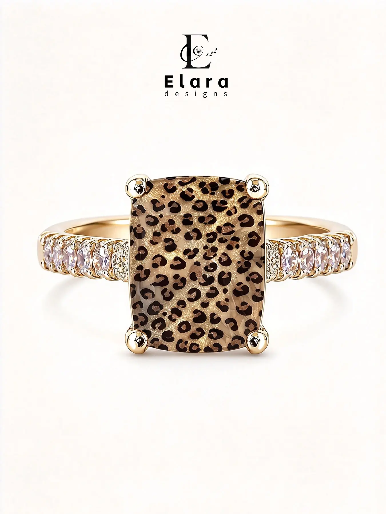 Women's Leopard Print Ring with Side Crystal, Fashion Animal Print Jewelry, Unique Cocktail Ring, Stylish Accessory, Elegant Fashion Rings