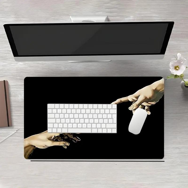 Aesthetic Vintage Rectangle-Shape Extended Mouse Pad with Creative Gesture & Cross Finger Pattern, Stitched Edge, Fall Desktop Accessory for Gaming & Work
