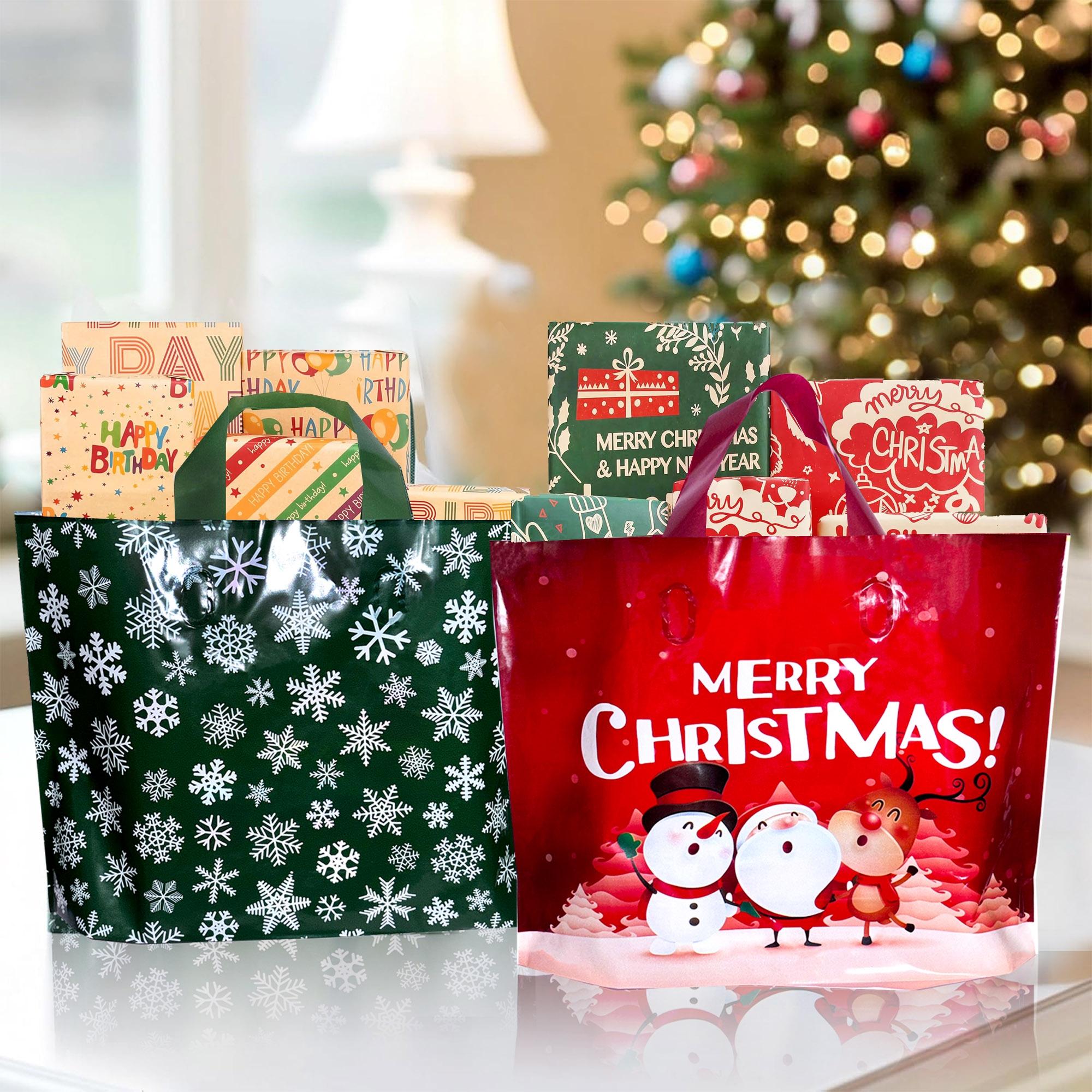 Reusable Christmas Gift Bags Set of 10, Festive Santa Reindeer Snowman Designs, Durable Handles for Holiday Parties & Surprises, Party Gift Bags, Goody Bags, Goodie Bag Stuffers, Party Favors, Party Gift Packs, Party Supplies