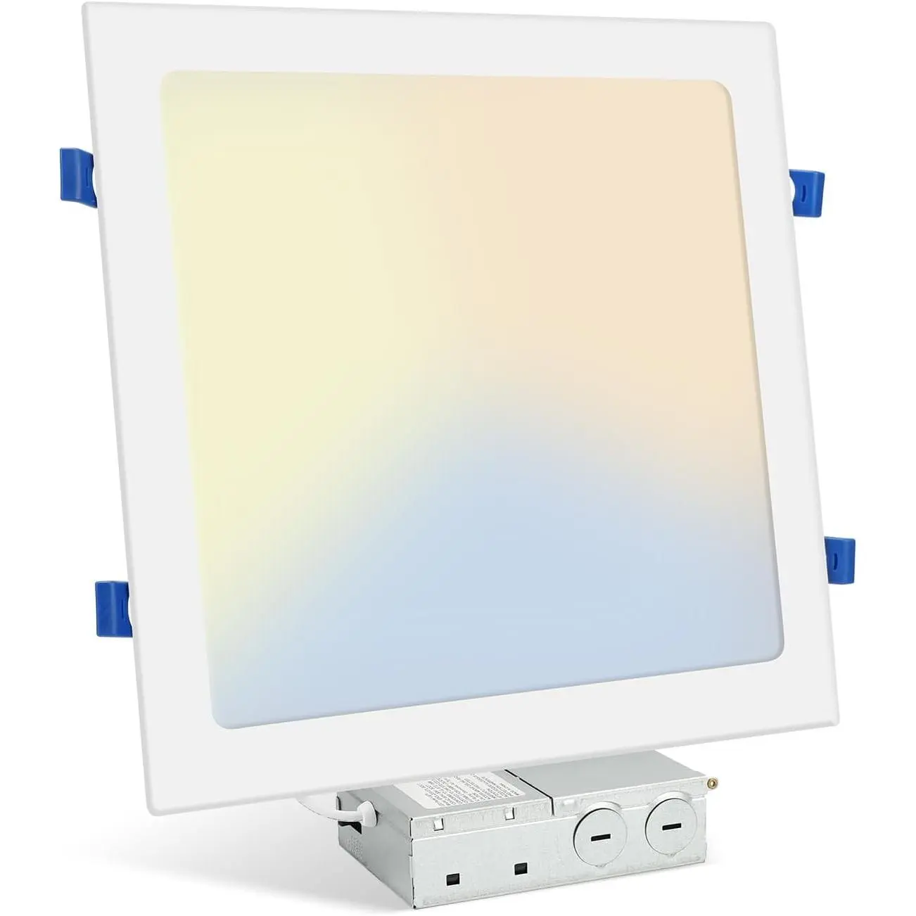 Square Shape Dimmable Light - 1 Pack 12in Square Recessed LED Downlight, 5CCT Ultra-Thin 24W IC Rated Canless Home Use Ceiling Lights, 2700K/3000K/3500K/4000K/5000K Selectable, White Trim with Junction Box