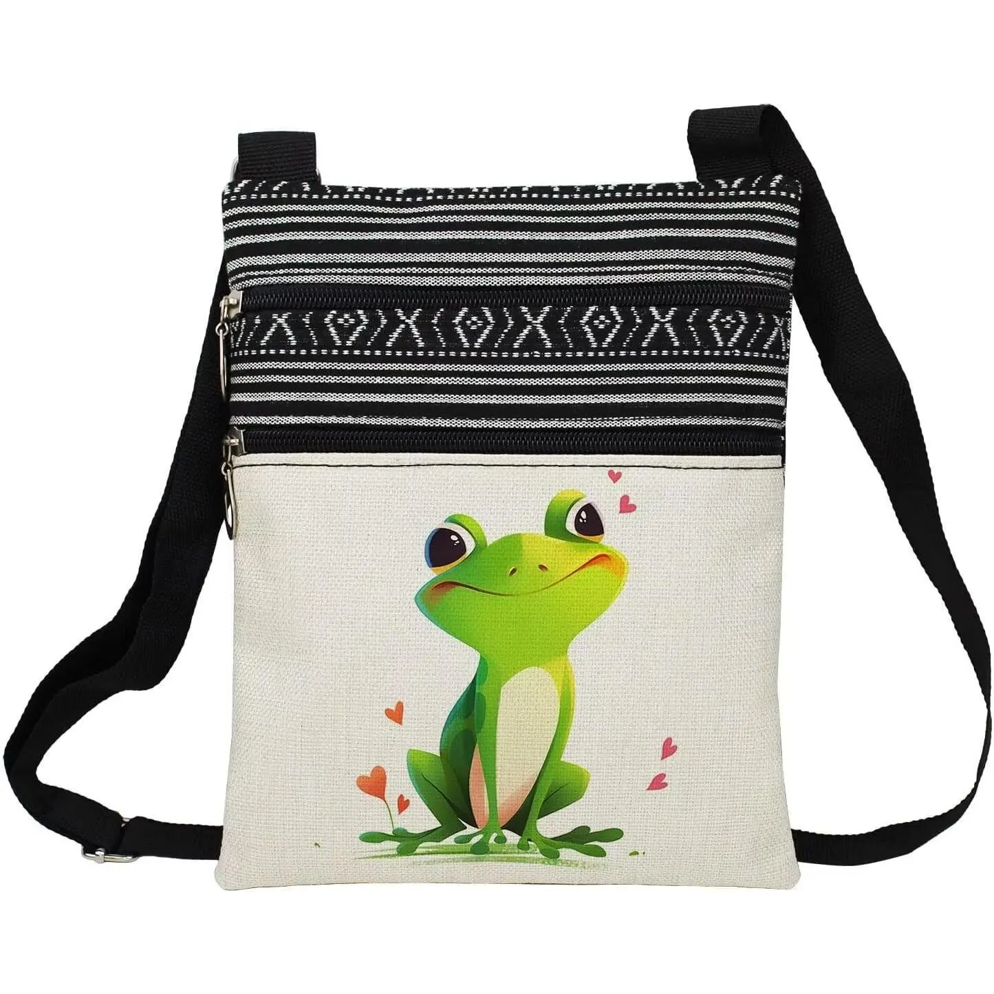 Lovely Frog Messenger Bag Small Ethnic  Printed Adjustable Strap Crossbody Zipper Bag Lovely Frog Phone Bag Wallet Cute  Handbag for Women - 2