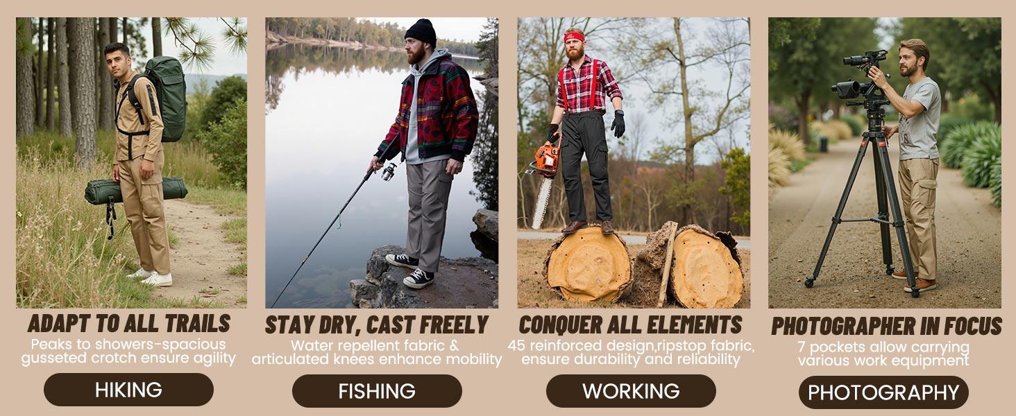 Mens Work Pants Ripstop Waterproof Cargo Pants for Men with 7 Pockets Tactical Hiking Pants