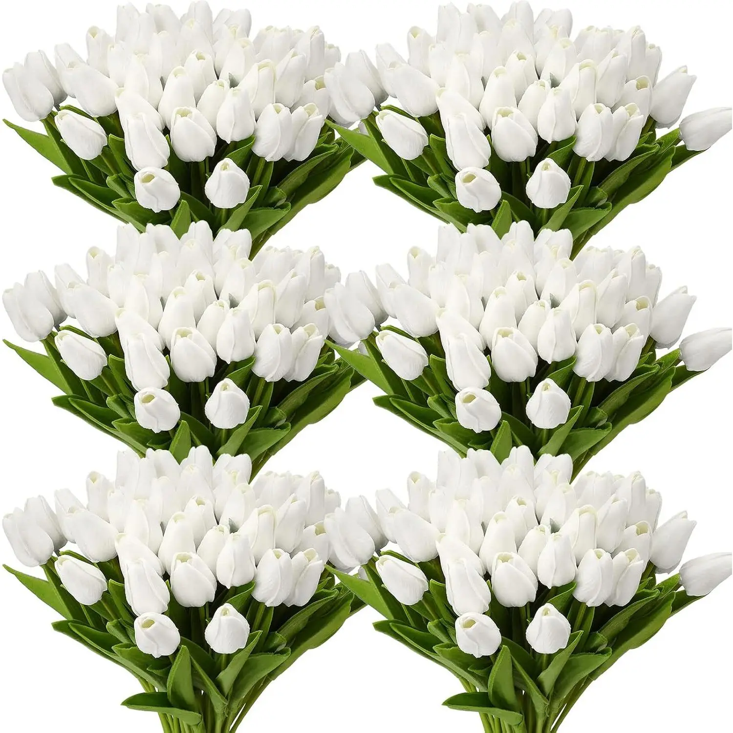 PU Faux Latex White Artificial Tulip Flowers - 1-Head Decorative Bouquets (40/60/80/100/120pcs) for Home Wedding Spring Decor Centerpieces