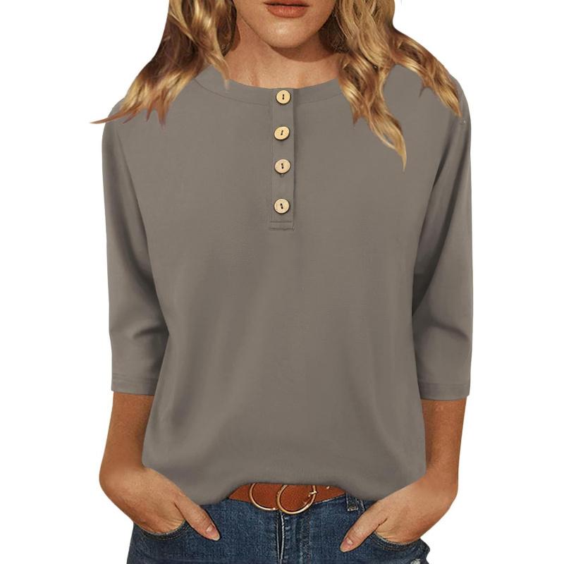 Womens Tops Casual 3/4 Sleeve Shirts Crew Neck Loose Casual Blouses Floral Print Tshirts