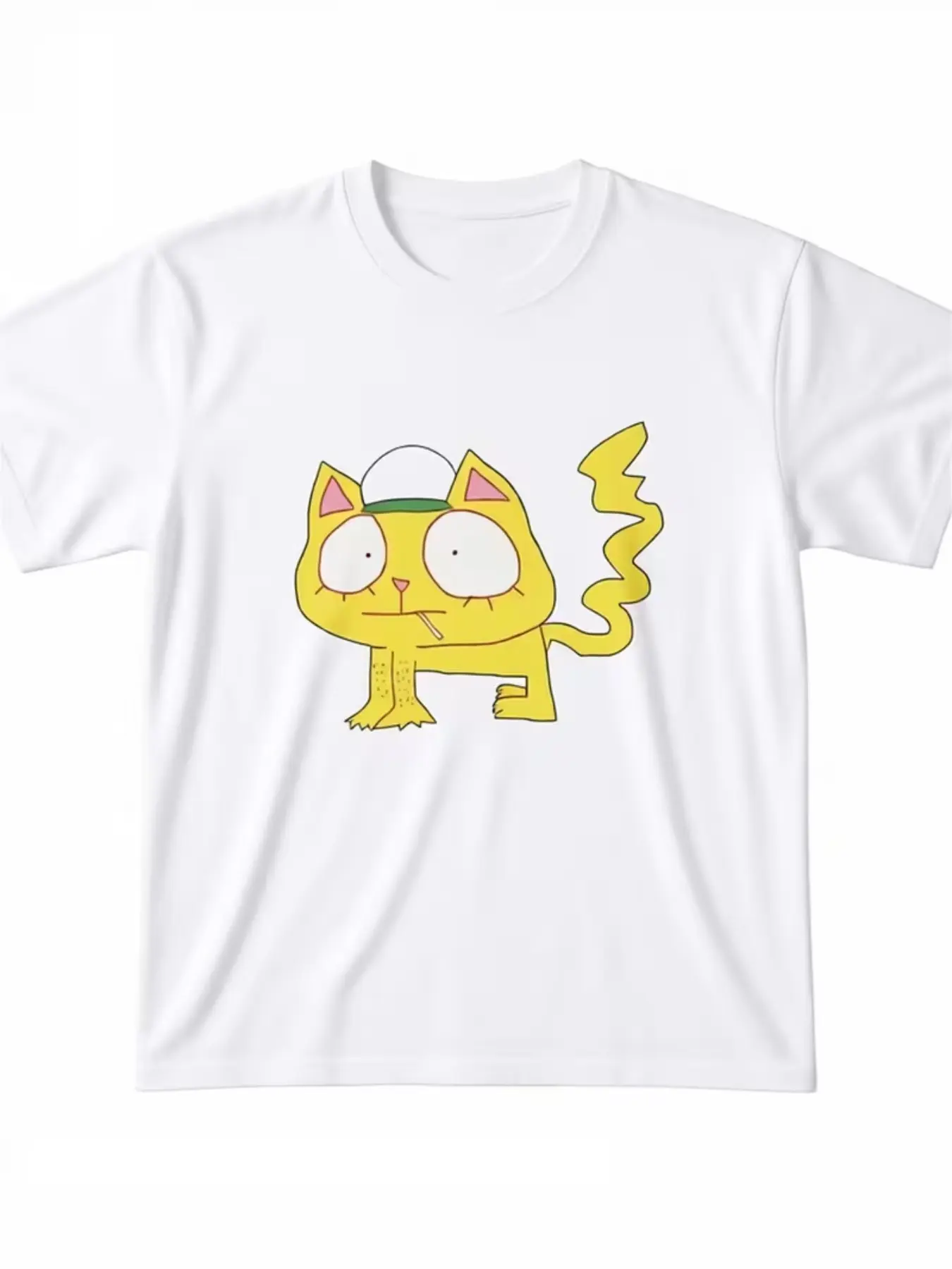 Wifiskeleton Cartoon Cat Print Short Sleeve T-Shirt, Loose Round Neck Top, Unisex Casual Wear, Funny Hand-Drawn Cats, 1 Piece Set
