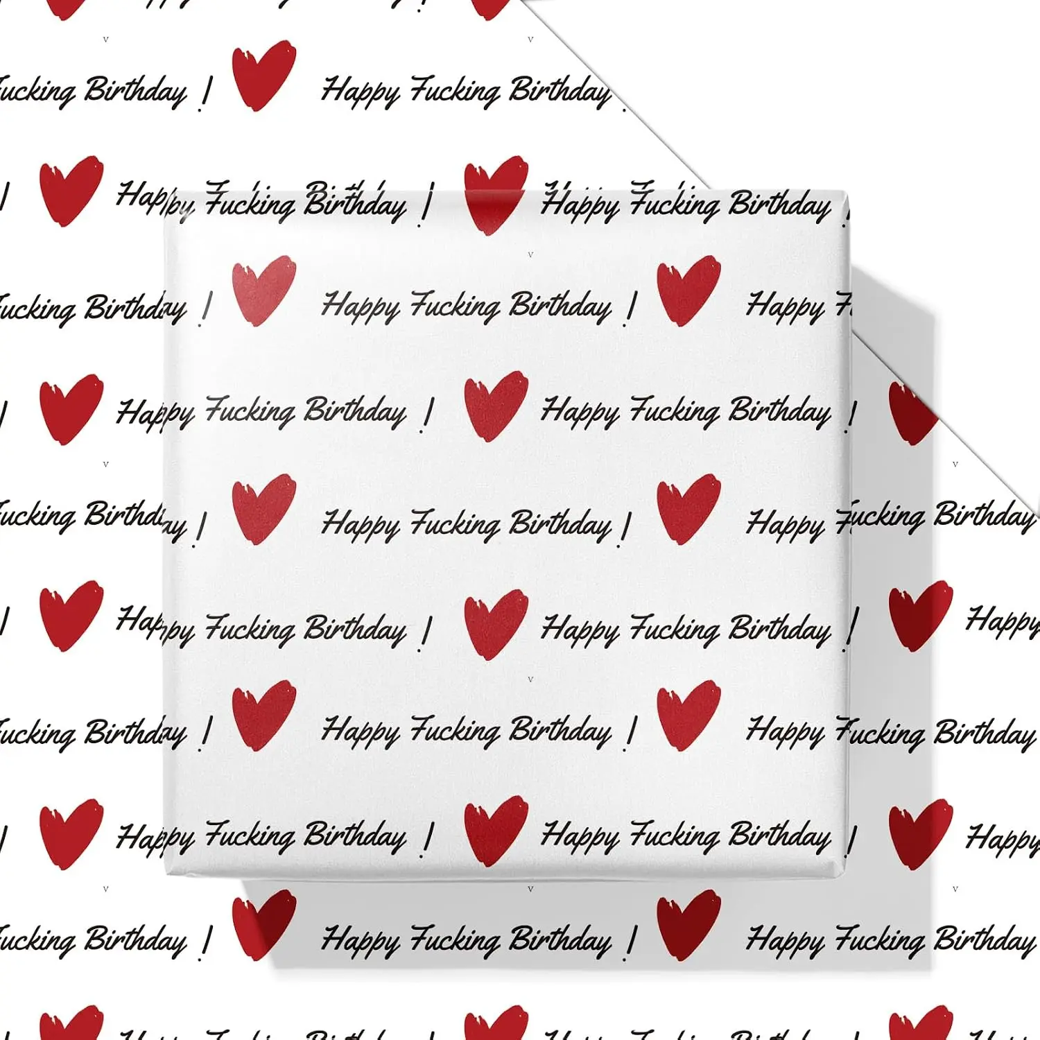 Funny Birthday Wrapping Paper Roll - 6 count White & Black Happy Birthday Text &  Design  Wrap for Spring Holiday Birthday Wedding Party Bridal Shower Mother's Day(19.6 X 27.8 Inch)