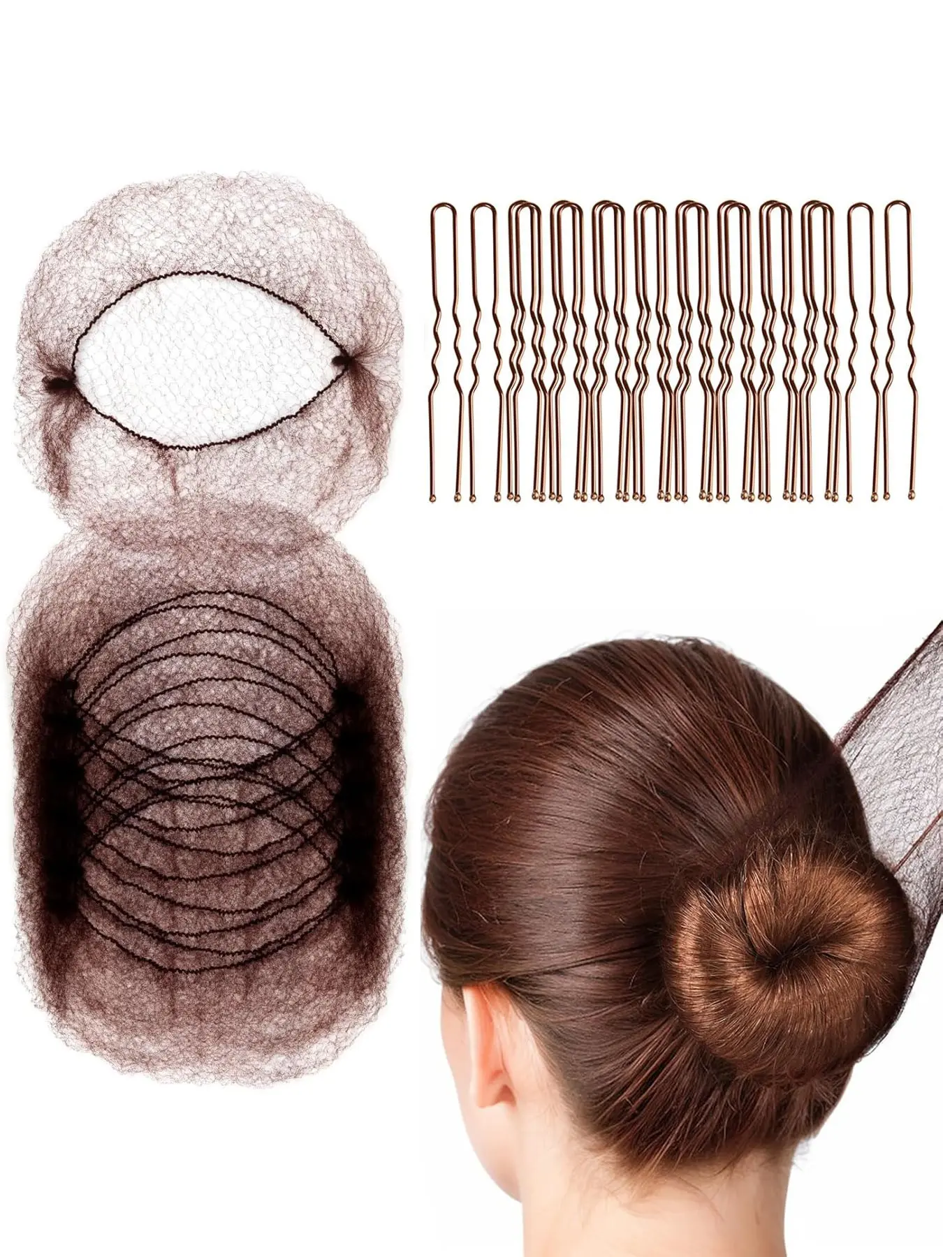 Hair Accessories Set: 20pcs Mesh Hair Nets, 40pcs U Shaped Hair Pins, Invisible Hair Nets, Ballet Bun Maker, Sleek Ponytail Bun, Dance, Hairnet, Hair Styling Tools, Styling Bundle