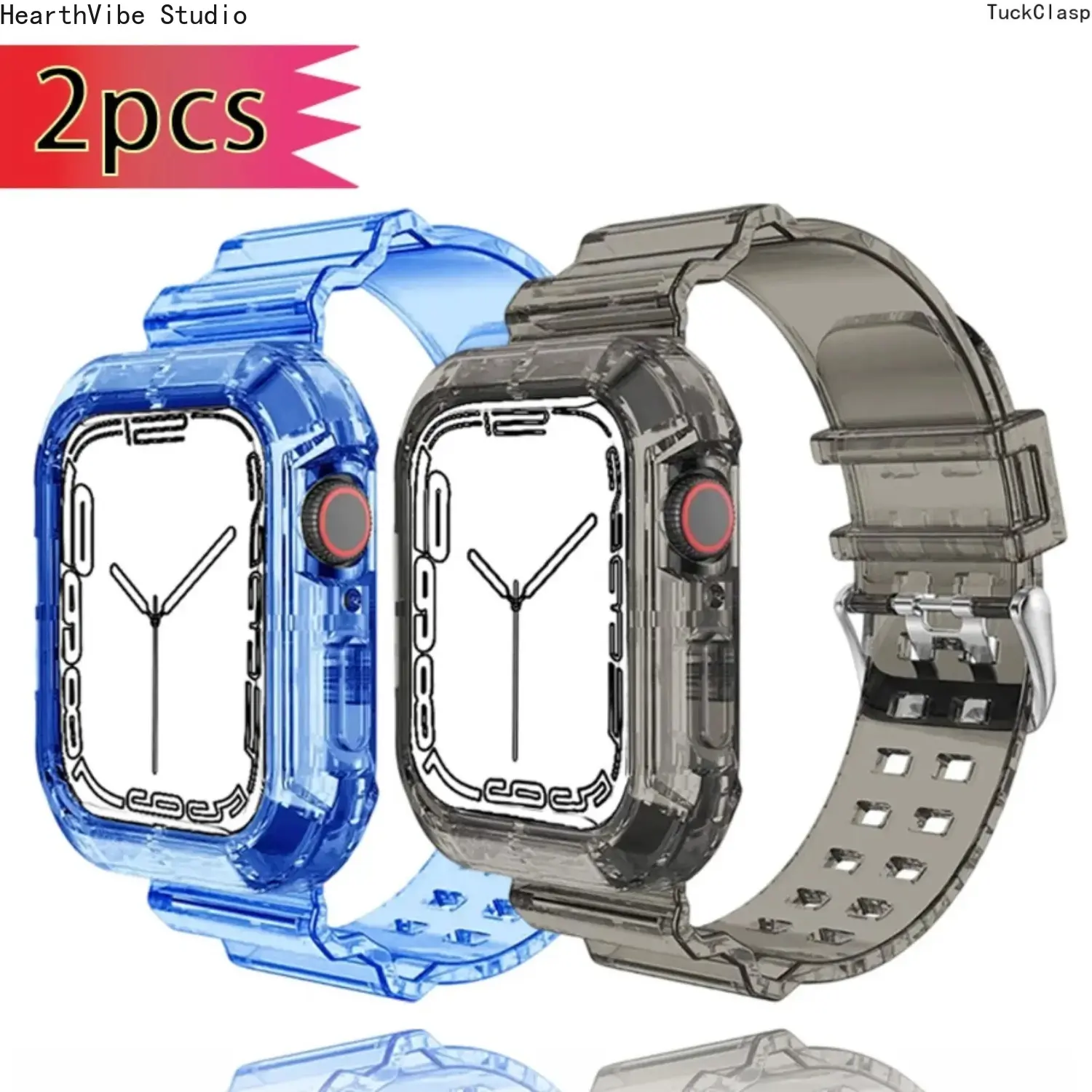 2-Pack Integrated Colorful Clear Glacier Bands for Apple Watch – Fits Series 1–11/Ultra 2/3 (38–49mm), Trendy Summer Look for Daily Rotation