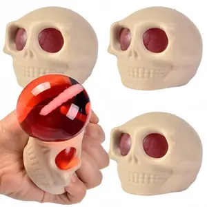 Halloween Stress Balls Squeeze Skull Toys Fidget Decompression Toys Squeeze Skulls with Blood and Maggots Halloween Prank Toys
