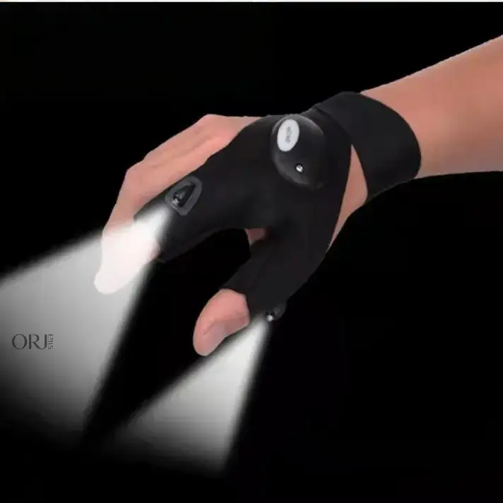 1 Pair 2-Finger LED Flashlight Gloves, Hands-Free Illuminated Work Gloves, Durable Light Up Fishing Gloves, Adjustable Finger Lights for Night Fishing Cycling Camping Emergency Field Repair