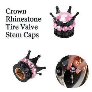 4 PCS Rhinestone Crown Design Car Tire Valve Cap, Creative Car Tire Valve Stem Cover, Universal Dustproof Car Tire Valve Stem Cover, Tire Wheel, Car Tire Caps, Car Accessories-YY0