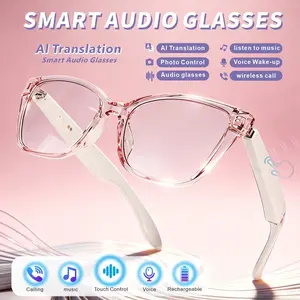 The new intelligent audio glasses have stereo sound quality, touch adjustment, clear call quality, the ability to answer calls and play music, over 100 language translations, fashionable dressing items, suitable for office work, daily use, and sports.