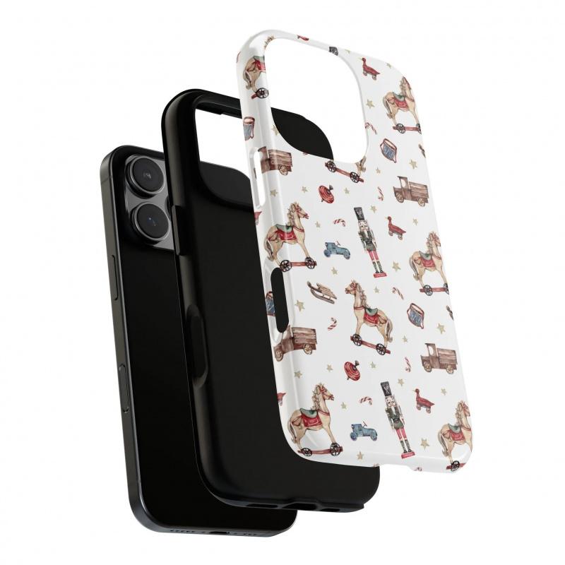 This retro nutcracker case features a fun, childlike market design. It's durable, shock-absorbing, and has a glossy finish. Compatible with iPhone 17, 16, 15, 14, 13, 12, 11, X, and Samsung models. Makes a great holiday gift for friends or family.