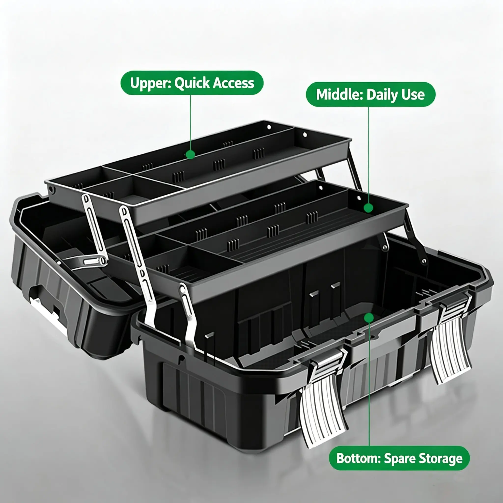 Industrial Three-Layer Foldable Waterproof Plastic Tool Box, Complete Repair Tools Set, Home Electrician Car Multifunctional Hardware Storage Case