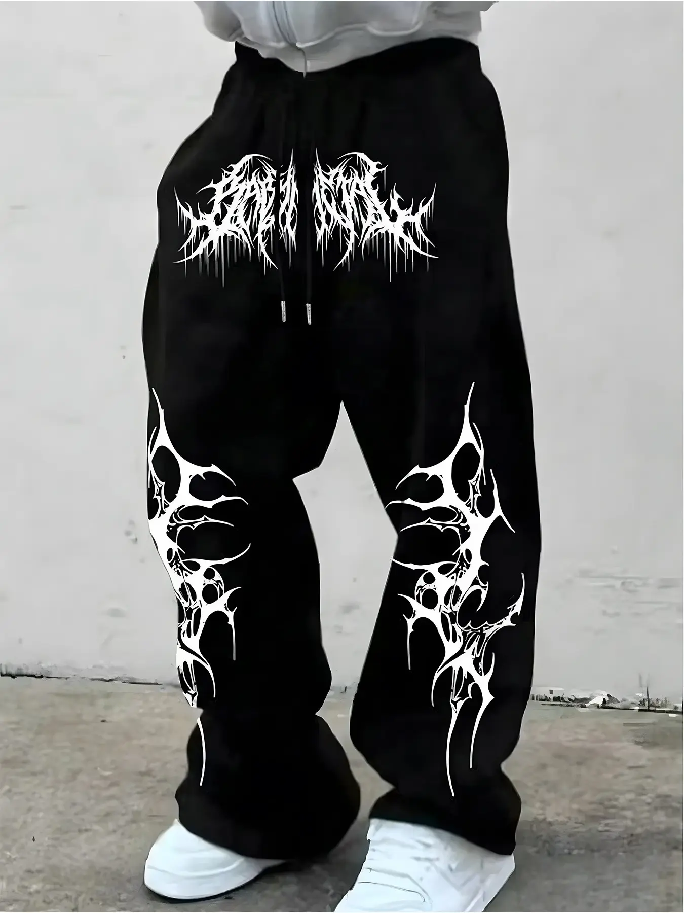 Men's Y2K Punk Spider Tribal Tattoo Print Pants, Loose-Fit Long Pants, Breathable All-Season Streetwear, Ideal for Music Festivals