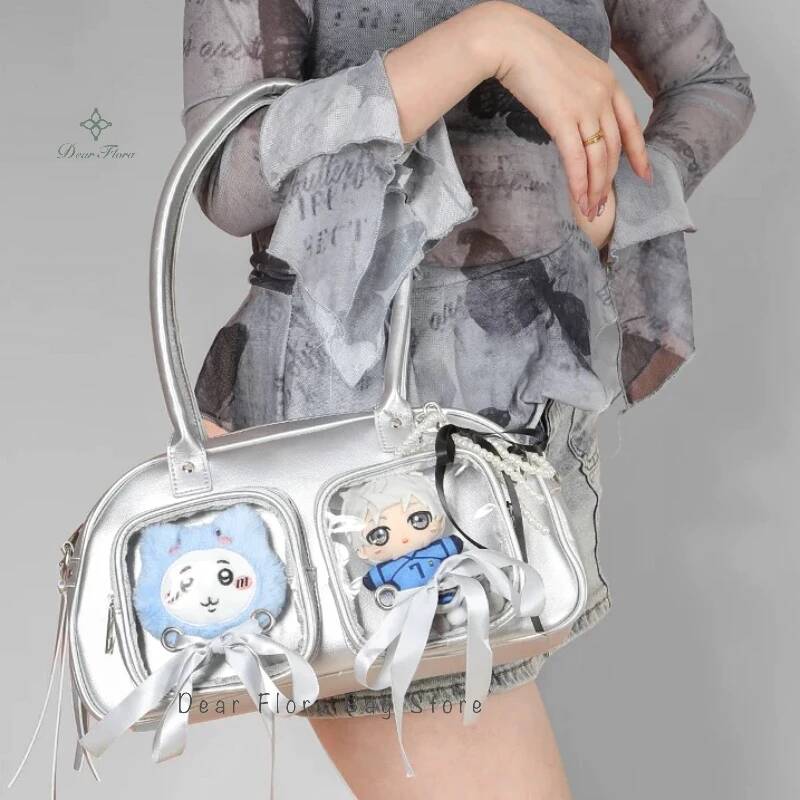 New Y2K Cute Ita Bag Large Capacity Fashion Shoulder Bag Lolita Girls Transparent Cosplay Underarm Bag DIY Badge Display Handbag