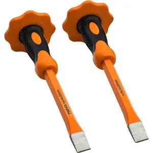 2 count 12 Inch Heavy Duty Mason Chisel with Hand Guard, 2 count Flat End Chisels, Rock Concrete Mortar Stone Chisel for Demolishing Carving Scaling Breaking Hounding