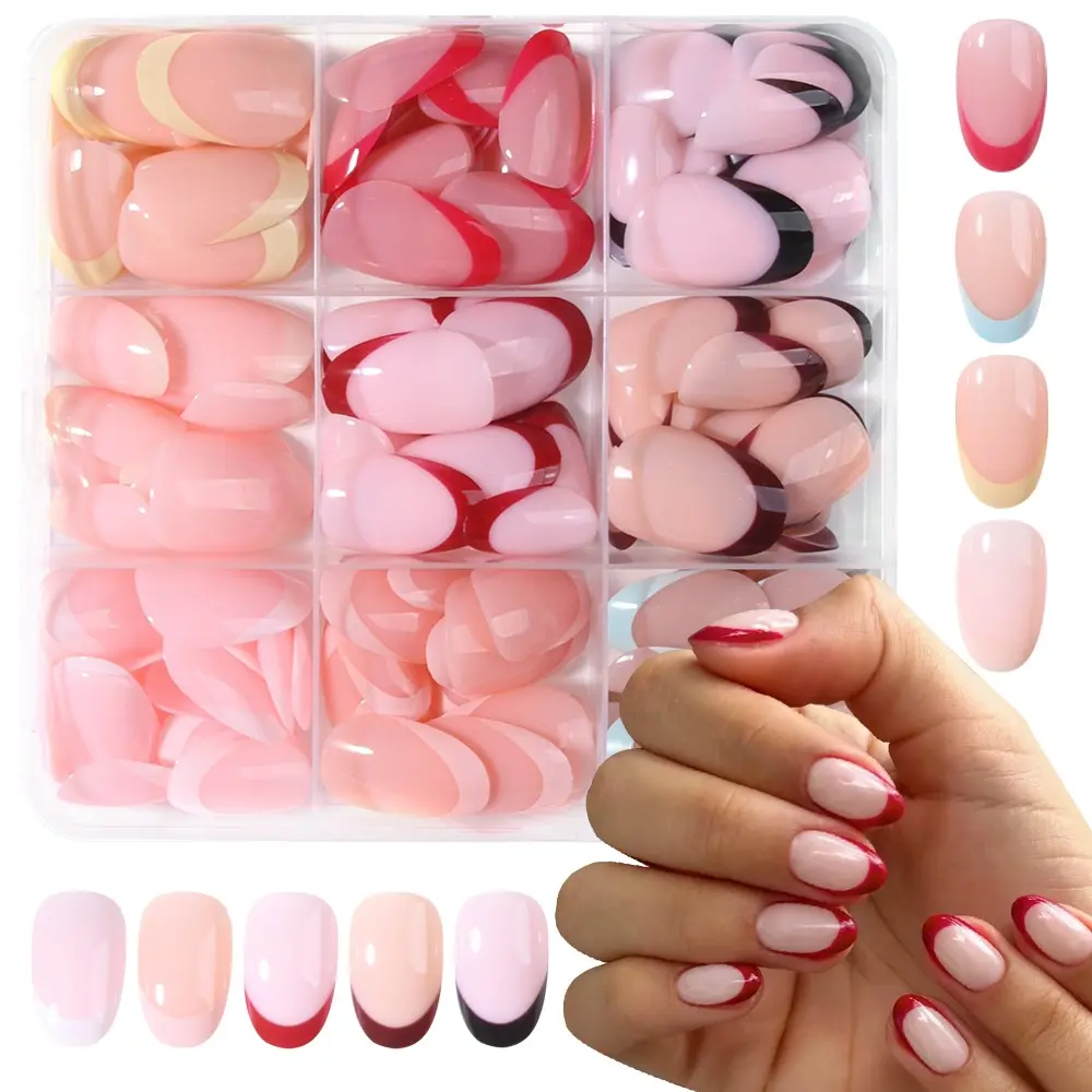 216pcs Short Oval Press-On Nails, Plain Surface, Multi-Color, Acrylic Material, Perfect for Summer, Ideal for Work, Parties, Various Occasions, False Nail Set