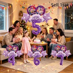Girls Group Birthday Party Balloons Set, 9-Pieces Anime Style Age Number Foil Balloons, Main Characters Fans Birthday Gifts For Girls ,Age 3/4/5/6/7/ Years Birthday Balloons Decoration, Large Sized Birthday Balloons