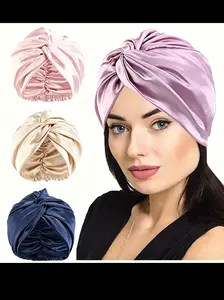 4-Piece Crinkle Fabric Knot Headscarf Hat Set, Muslim Hijab Cap, Middle Eastern Style Women's Headwrap, Soft and Comfortable