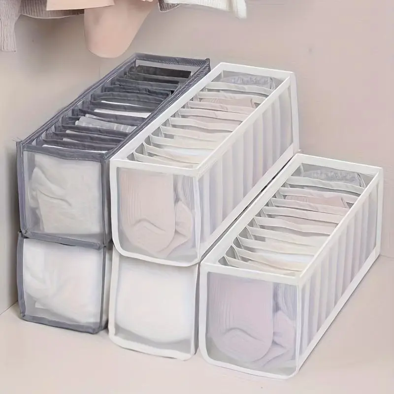 11 Plaid Socks Underwear Storage Boxes: Transparent Mesh Wardrobe Organizer for Home Underwear, Socks, Scarves, and Ties