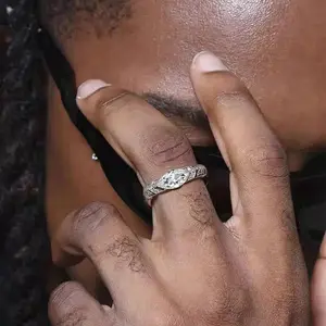Marquise Cut Cubic Zirconia Ring, Simple Silver Plated Micro Pave Geometric Band, Unisex Hypoallergenic Statement Jewelry
