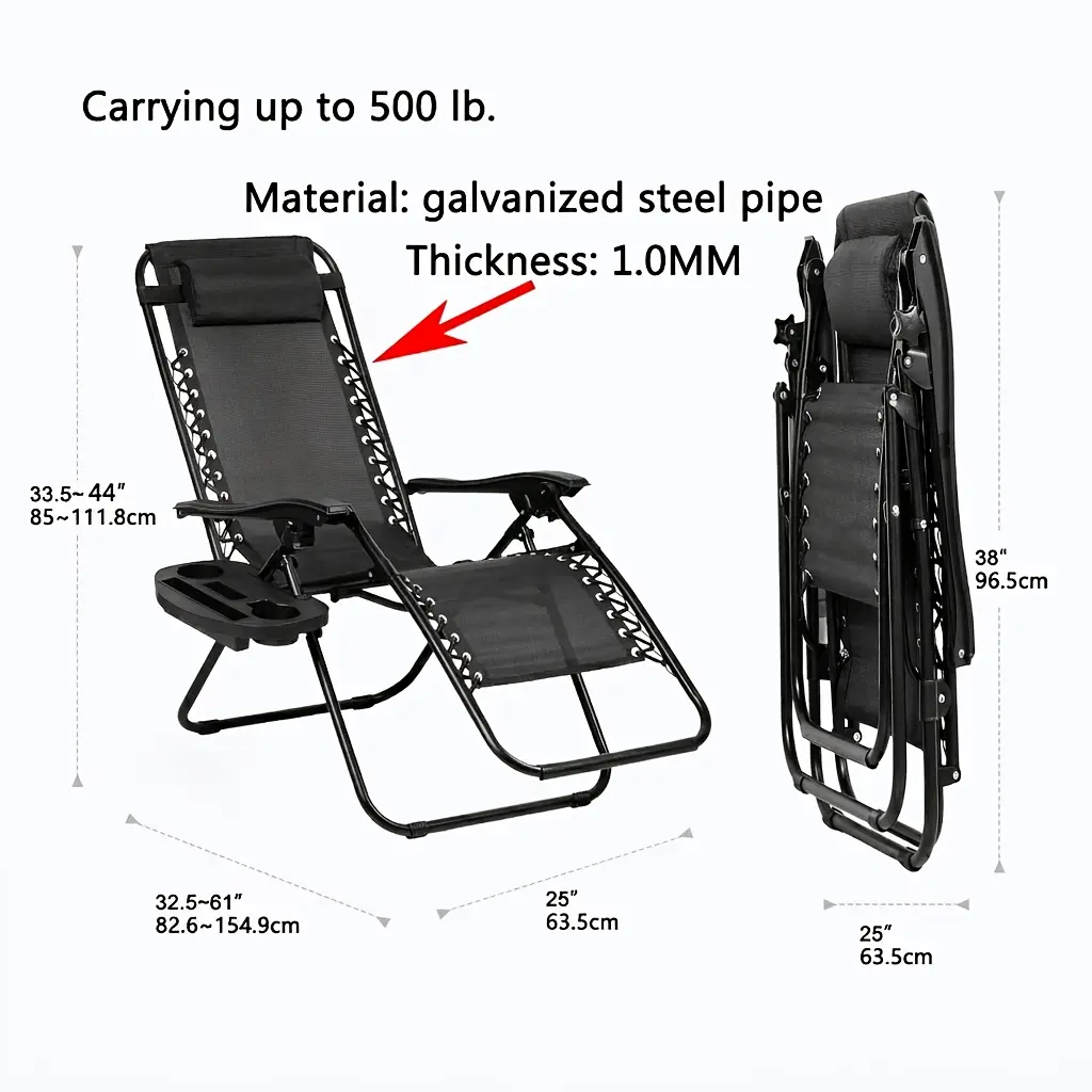 [2 Adjustable Recliners] Set of 2 Adjustable Relaxing Chairs, Zero Gravity Recliners with Cup Holder, for Patio, Lawn, Garden, And Beach