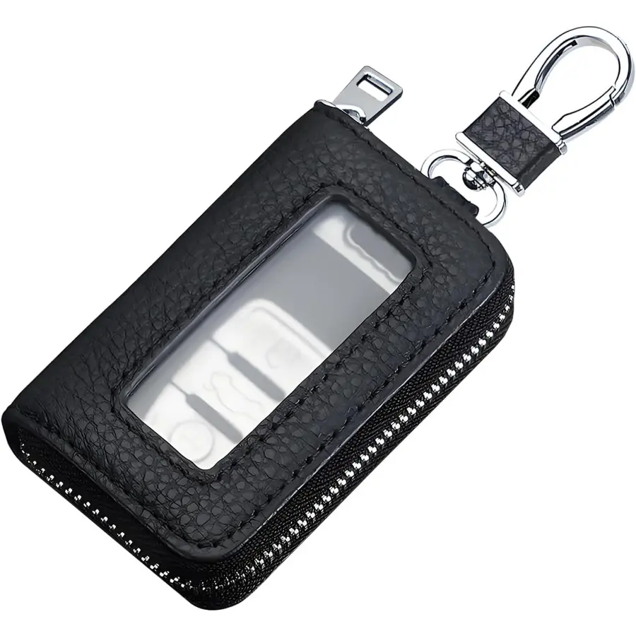 Black Car Key Cases, Premium Mirror-Style Zipper Car Key Holder Bag with Key Ring, Universal Car Key Cover, Fashion Car Key Pouch for Men & Women